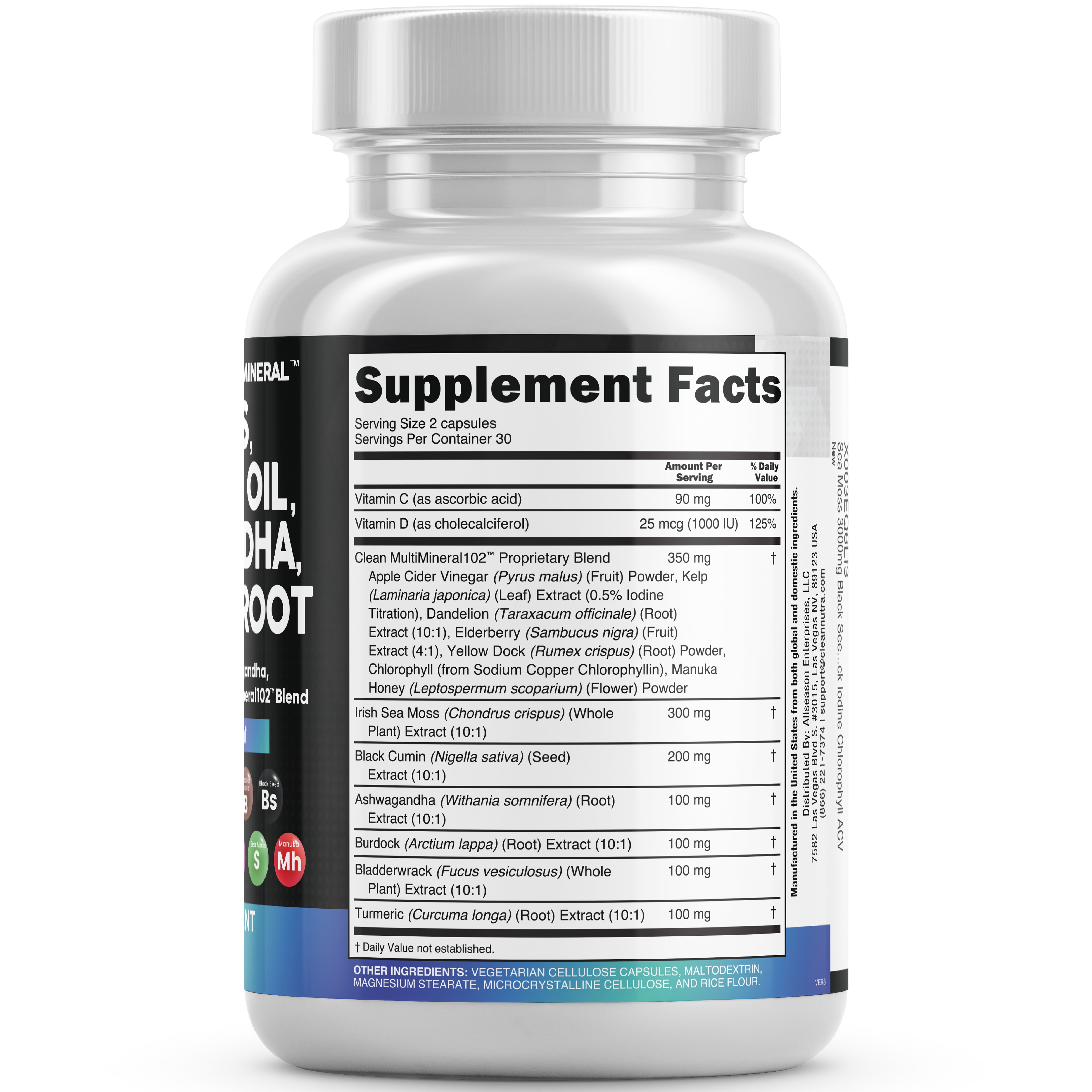 Clean Nutraceuticals Immune Boosting Herbal Supplement with Sea Moss, Black Seed Oil, Ashwagandha, Turmeric, and More
