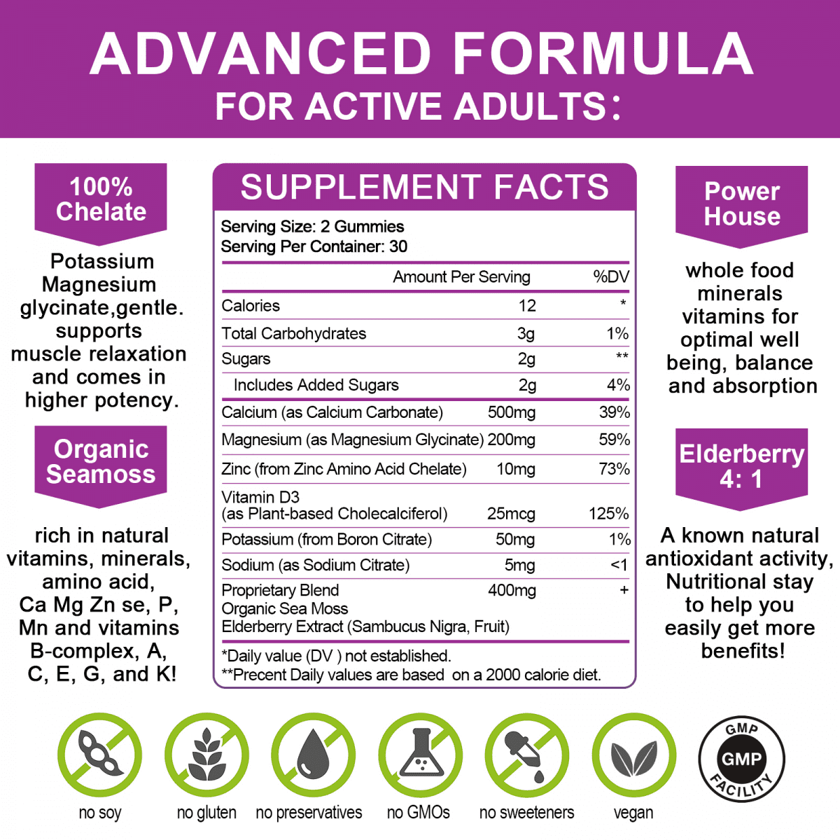 Multitea Calcium Magnesium Zinc Gummies with High Absorption Glycinate & D3 - Bone, Muscle, Sleep Support - 120 Gummies