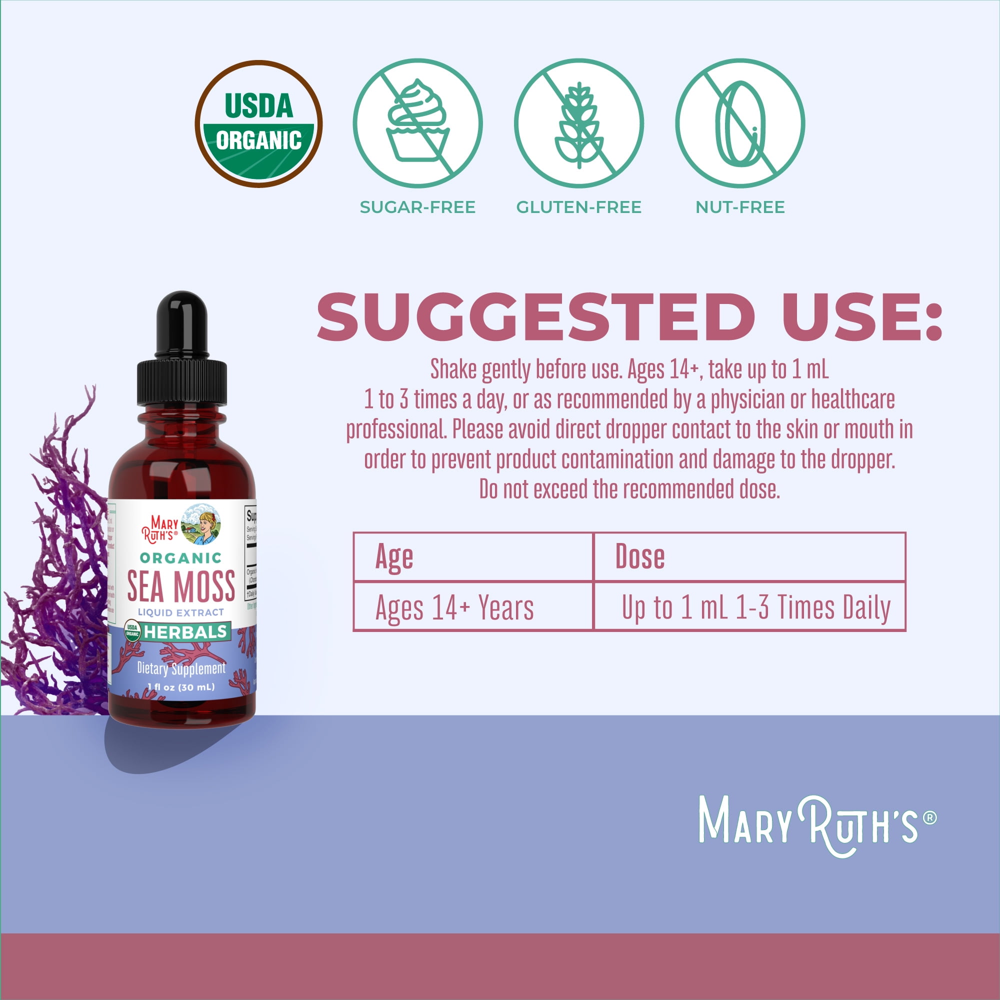 Mary Ruth's Organic Sea Moss Liquid Drops - Vegan & Sugar-Free - 1 fl oz