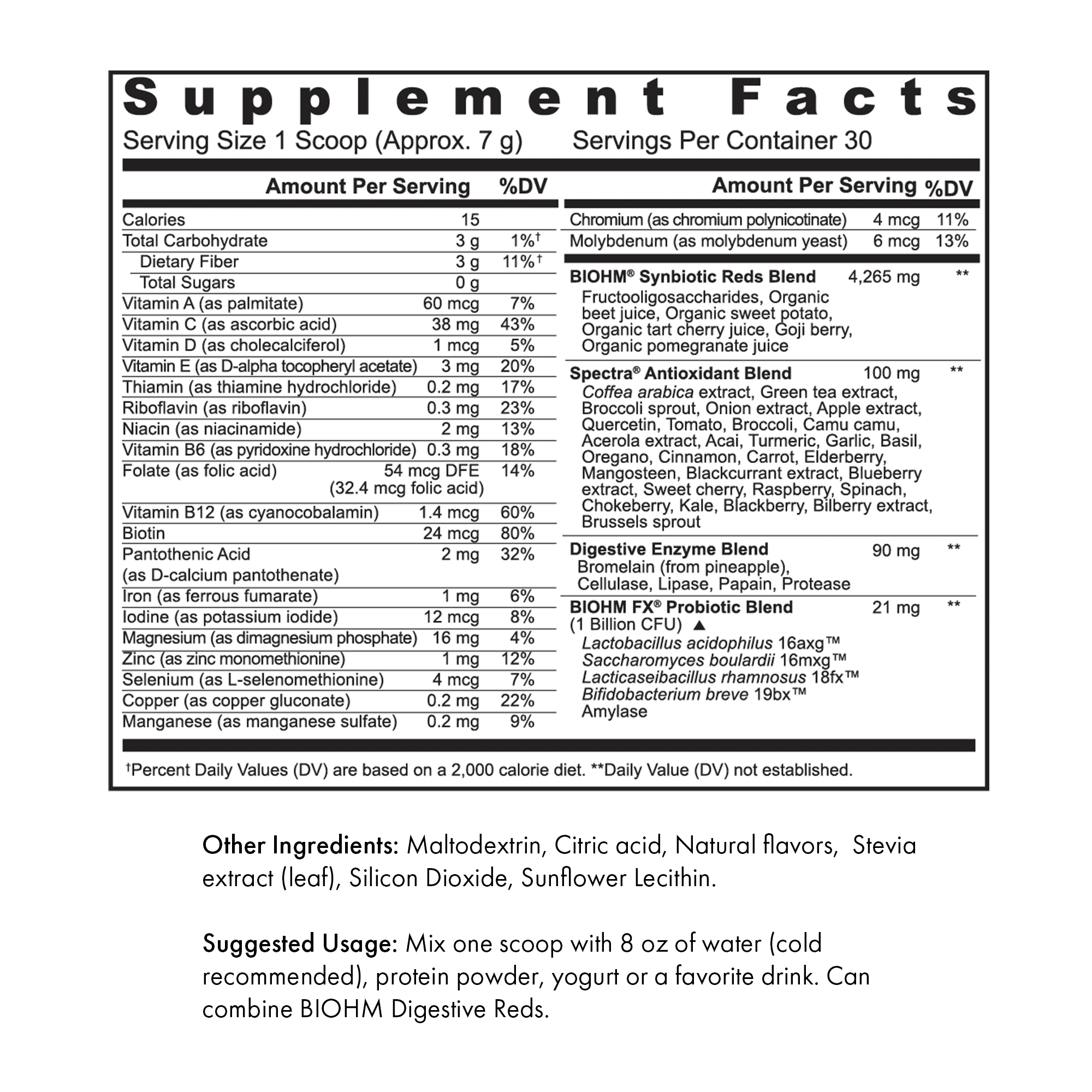 BIOHM Digestive Reds Probiotic Powder, Red Berry, 7.4 oz, 30 Servings