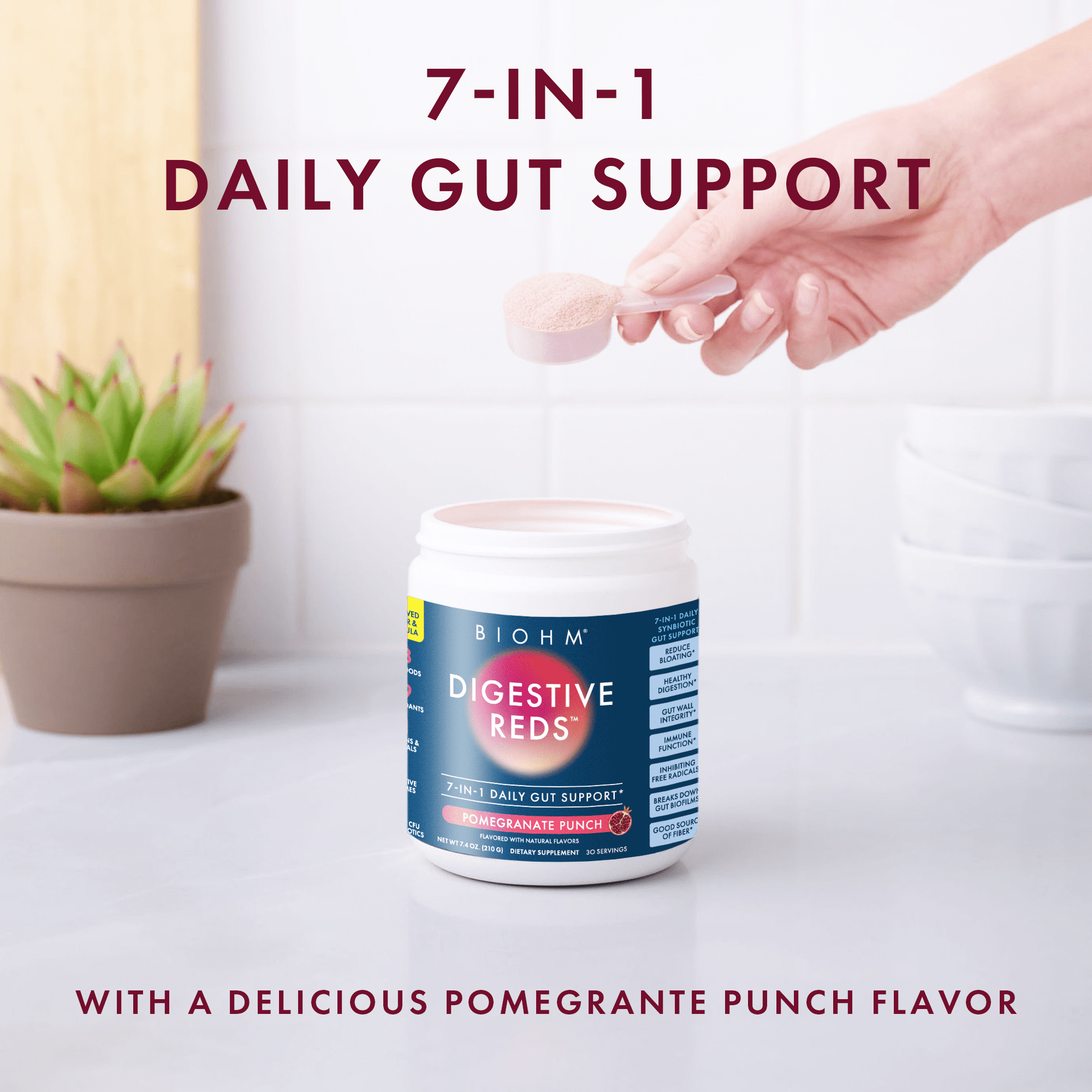 BIOHM Digestive Reds Probiotic Powder, Red Berry, 7.4 oz, 30 Servings