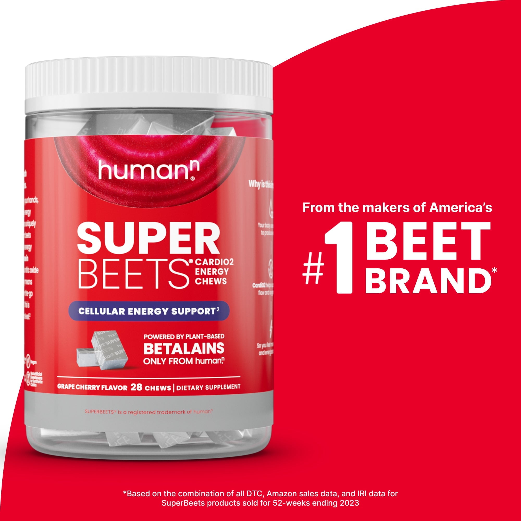 Humann SuperBeets CardiO2 Energy Chews, Grape Cherry Flavor - 28 Count