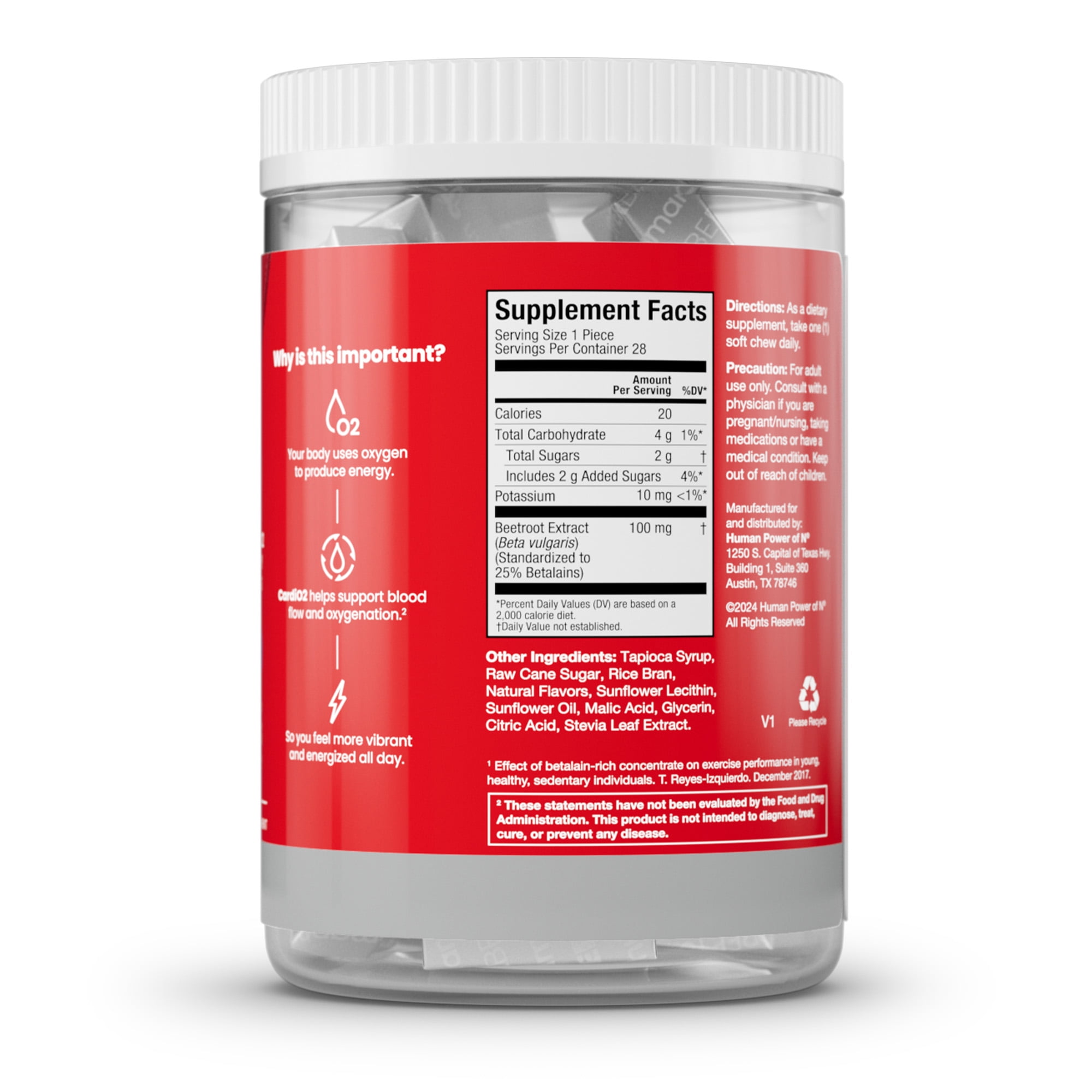 Humann SuperBeets CardiO2 Energy Chews, Grape Cherry Flavor - 28 Count
