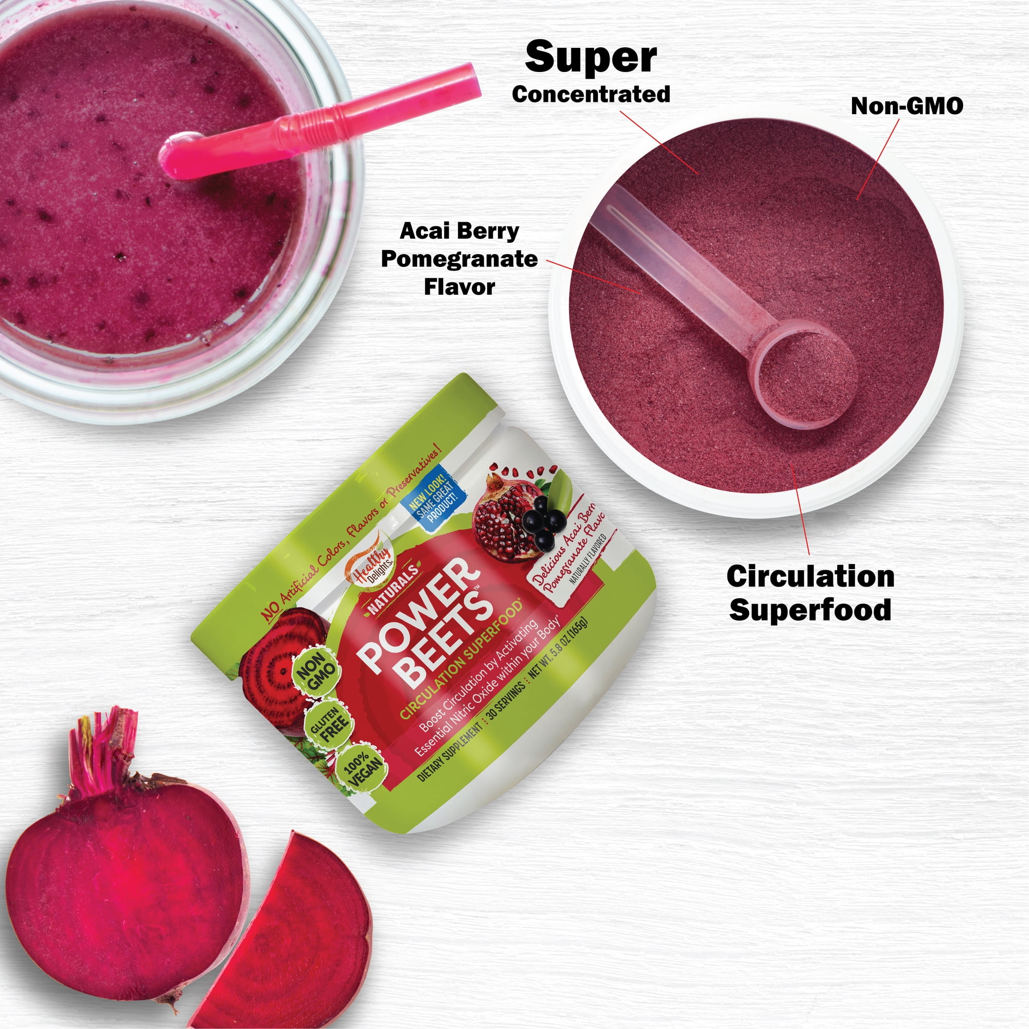 Healthy Delights Organic Acai Pomegranate Power Beets Powder - 30 Servings (5.8 oz)