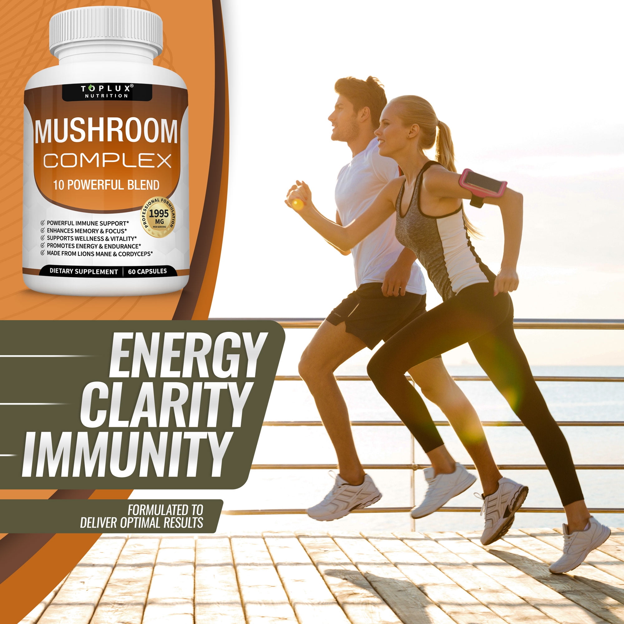 Toplux Mushroom Complex with Lion's Mane, Cordyceps, Reishi Nootropic - 60 Capsules (2 Pack)