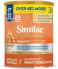 Similac 360 Total Care Sensitive Infant Formula with 5 HMO Prebiotics - Non-GMO Baby Formula Powder, 30.2oz Can