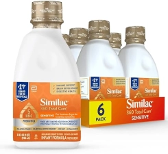 Similac 360 Total Care Sensitive Inf. Formula, 5 HMO Prebiotics, Non-GMO, Ready-to-Feed, 32 fl-oz, 6-Pack