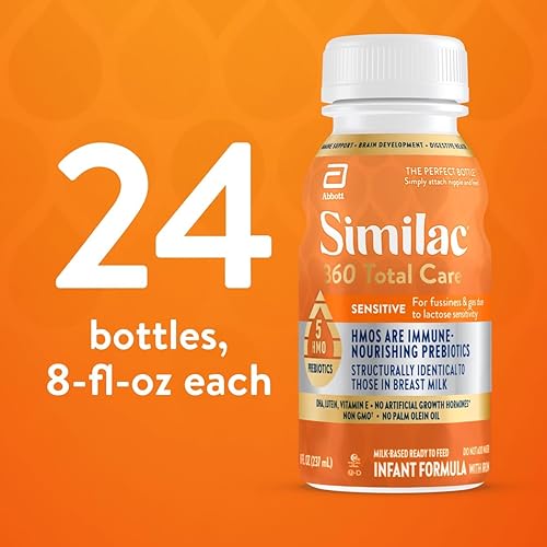 Similac 360 Total Care Sensitive Infant Formula with 5 HMO Prebiotics - Non-GMO, Ready to Feed (8 fl oz, Pack of 24)