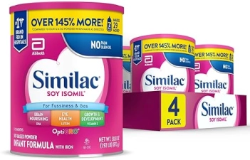 Similac Soy Isomil Baby Formula Powder, Plant-Based Protein - Pack of 4