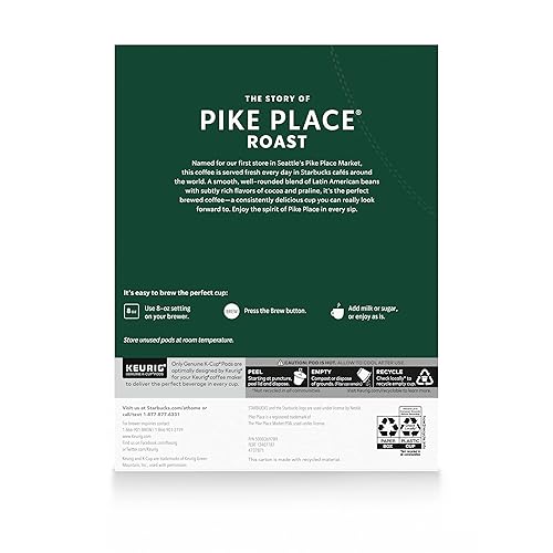 Starbucks Pike Place Roast K-Cup Coffee Pods, Medium Roast, 100% Arabica - 4 Boxes (96 Pods)
