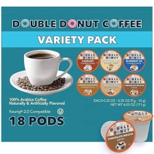 Double Donut Flavored Coffee Variety Pack - Hazelnut, Caramel, Chocolate & More - 18 Count Pods for Keurig K Cups
