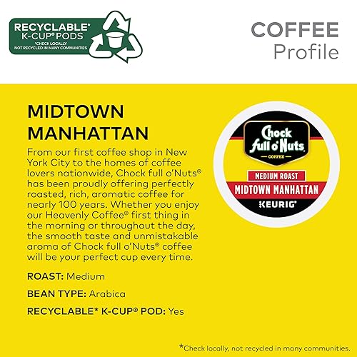 Chock Full o'Nuts Midtown Manhattan Coffee K-Cup Pods, 12 CT x 6 Pack