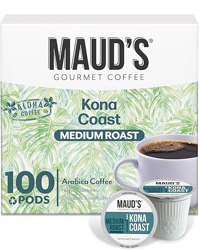 Maud's Kona Coffee Pods, 100 ct, Medium Roast, 100% Arabica, Keurig K-Cup Compatible
