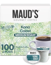 Maud's Kona Coffee Pods, 100 ct, Medium Roast, 100% Arabica, Keurig K-Cup Compatible