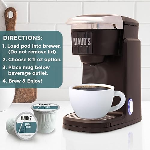 Maud's Kona Coffee Pods, 100 ct, Medium Roast, 100% Arabica, Keurig K-Cup Compatible