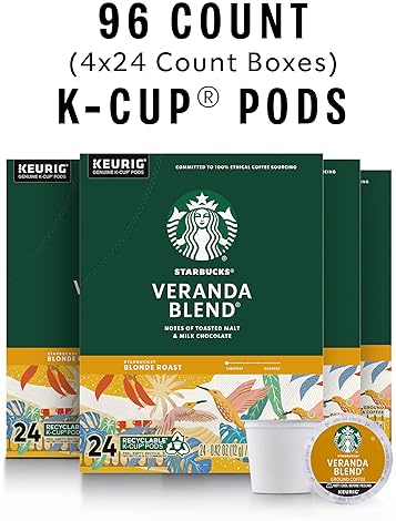 Starbucks Blonde Roast Veranda Blend K-Cup Coffee Pods, 100% Arabica, 96 Pods