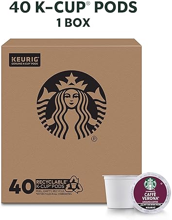 Starbucks Caffè Verona Dark Roast K-Cup Coffee Pods for Keurig Brewers, 100% Arabica, 1 Box (40 Pods)