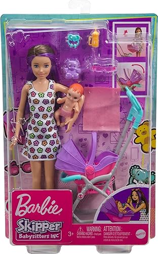 Barbie Skipper Babysitters Inc Playset with Doll & Accessories - Stroller, Baby Doll, Carrier Seat