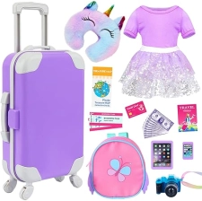 K.T FANCY American 18 Inch Doll Travel Accessories Set with Suitcase & Electronics