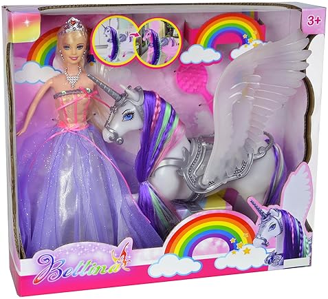 MEGAFUN Color Change Unicorn Toy Set with Princess Doll - Rainbow Hair, Saddle, Wings | Gift for Girls