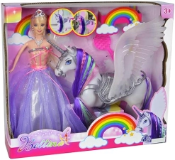 MEGAFUN Color Change Unicorn Toy Set with Princess Doll - Rainbow Hair, Saddle, Wings | Gift for Girls