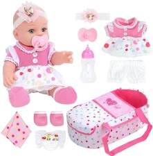 Baby Doll with Bassinet Bed and Accessories for Toddlers 36 Months+