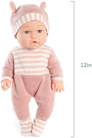 Baby Doll Playset with Washable Accessories - Carrier, Bassinet, Pacifier, Blanket, Pillow - First Dolls for Toddlers 36 Months+