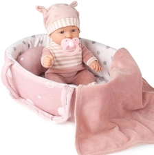 Baby Doll Playset with Washable Accessories - Carrier, Bassinet, Pacifier, Blanket, Pillow - First Dolls for Toddlers 36 Months+