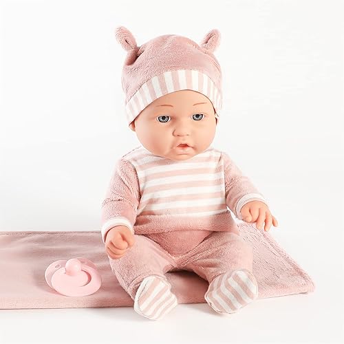 Baby Doll Playset with Washable Accessories - Carrier, Bassinet, Pacifier, Blanket, Pillow - First Dolls for Toddlers 36 Months+
