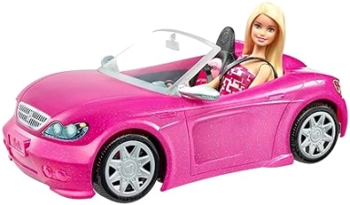 Barbie Sparkly Pink 2-Seater Convertible Playset with Fashion Doll & Glam Details (Amazon Exclusive)