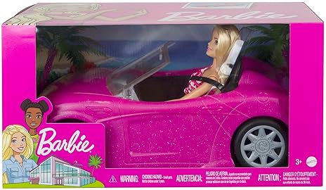 Barbie Sparkly Pink 2-Seater Convertible Playset with Fashion Doll & Glam Details (Amazon Exclusive)