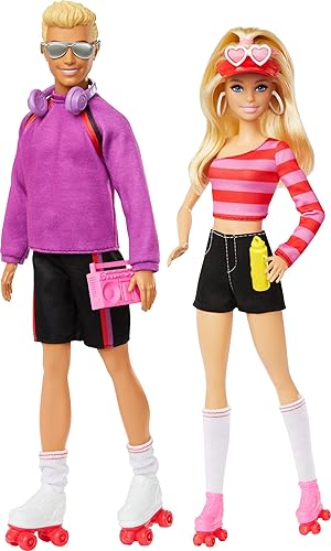 Barbie Fashionistas Set with 2 Dolls & Accessories, Ken Roller-Skating Fashion Doll, 65th Anniversary Collectible