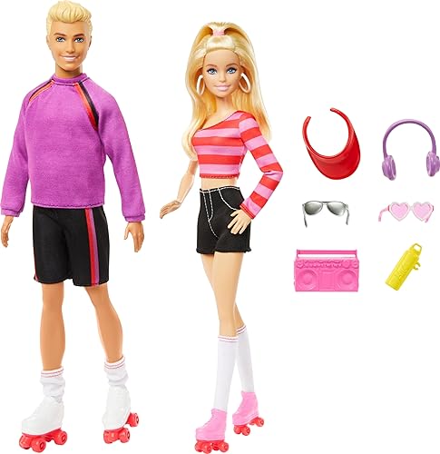 Barbie Fashionistas Set with 2 Dolls & Accessories, Ken Roller-Skating Fashion Doll, 65th Anniversary Collectible