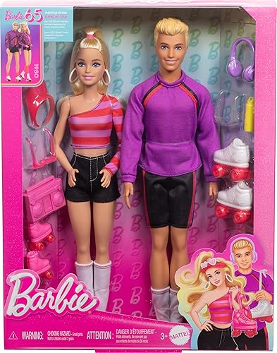 Barbie Fashionistas Set with 2 Dolls & Accessories, Ken Roller-Skating Fashion Doll, 65th Anniversary Collectible