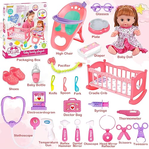 Baby Doll Toys Set with 25Pcs Care Accessories - Perfect Gift for Kids 3-6 Years Old