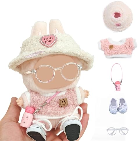 Generic 5-Piece 17cm Doll Clothes Set with Accessories - Pink Velvet Hat, Camera, Glasses, Shoes