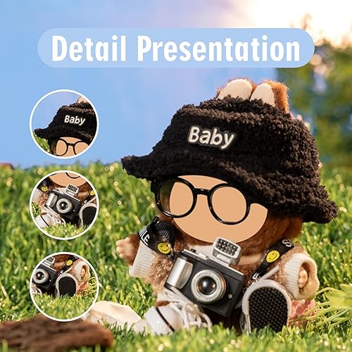 Generic 5-Piece 17cm Doll Clothes Set with Accessories - Pink Velvet Hat, Camera, Glasses, Shoes