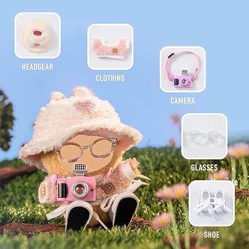Generic 5-Piece 17cm Doll Clothes Set with Accessories - Pink Velvet Hat, Camera, Glasses, Shoes