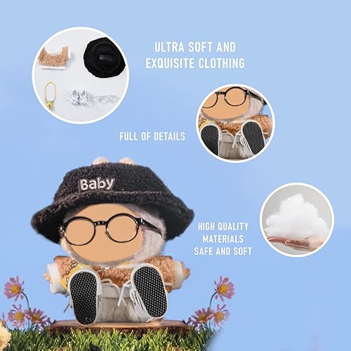 Generic 5-Piece 17cm Doll Clothes Set with Accessories - Pink Velvet Hat, Camera, Glasses, Shoes