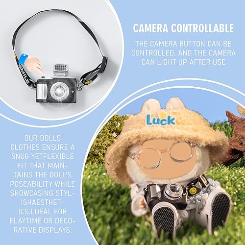 Generic 5-Piece 17cm Doll Clothes Set with Accessories - Pink Velvet Hat, Camera, Glasses, Shoes