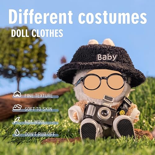 Generic 5-Piece 17cm Doll Clothes Set with Accessories - Pink Velvet Hat, Camera, Glasses, Shoes