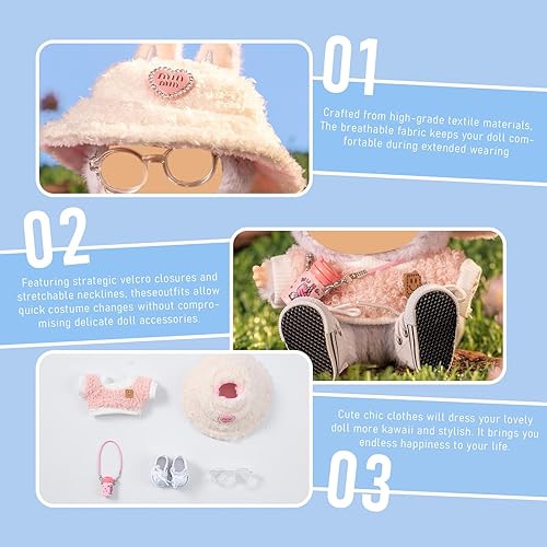Generic 5-Piece 17cm Doll Clothes Set with Accessories - Pink Velvet Hat, Camera, Glasses, Shoes