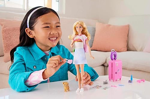 Barbie Doll Travel Set with Puppy and Accessories - Malibu Barbie with Blonde Hair
