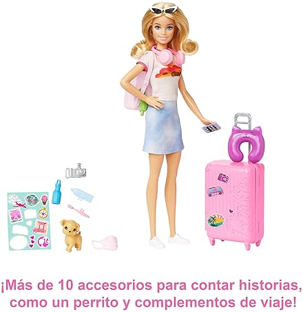 Barbie Doll Travel Set with Puppy and Accessories - Malibu Barbie with Blonde Hair