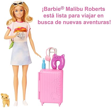 Barbie Doll Travel Set with Puppy and Accessories - Malibu Barbie with Blonde Hair