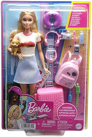 Barbie Doll Travel Set with Puppy and Accessories - Malibu Barbie with Blonde Hair