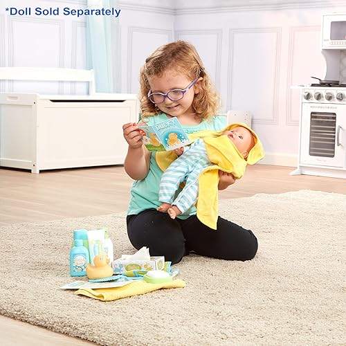 Melissa & Doug Doll Changing and Bathtime Play Set - Diapers, Shampoo, Wipes, Towel, More (19 pcs)