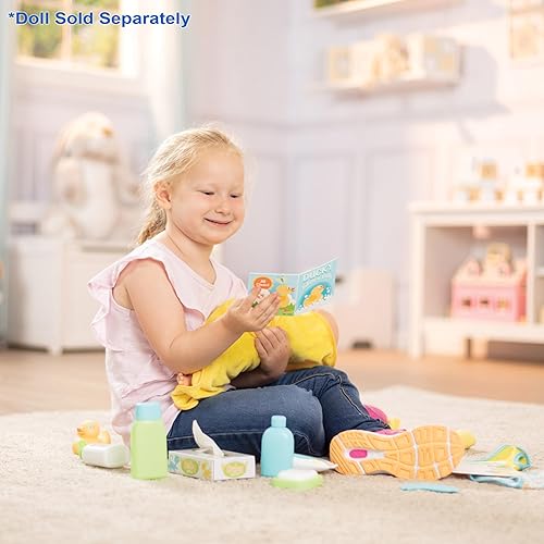 Melissa & Doug Doll Changing and Bathtime Play Set - Diapers, Shampoo, Wipes, Towel, More (19 pcs)