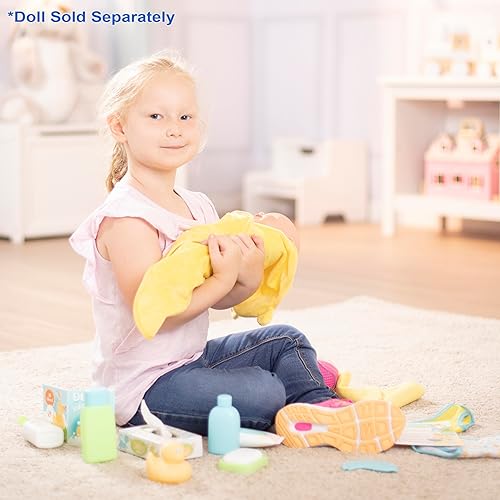 Melissa & Doug Doll Changing and Bathtime Play Set - Diapers, Shampoo, Wipes, Towel, More (19 pcs)