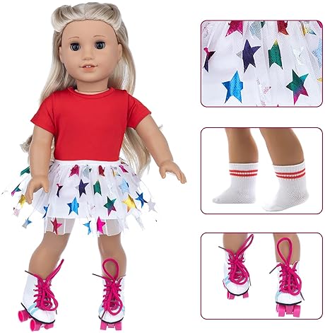 OTTOON 18-Inch Girl Doll Travel Skating Play Set - 7PC Outdoor Accessories (Doll Not Included)
